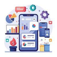 Mobile online data monitoring, analysis and management illustrations vector