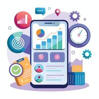 Mobile online data monitoring, analysis and management illustrations vector