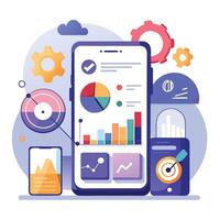 Mobile online data monitoring, analysis and management illustrations vector
