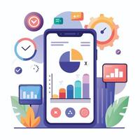 Mobile online data monitoring, analysis and management illustrations vector