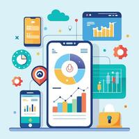 Mobile online data monitoring, analysis and management illustrations vector