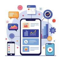 Mobile online data monitoring, analysis and management illustrations vector
