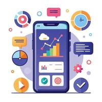 Mobile online data monitoring, analysis and management illustrations vector