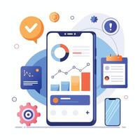 Mobile online data monitoring, analysis and management illustrations vector