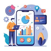 Mobile online data monitoring, analysis and management illustrations vector
