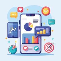 Mobile online data monitoring, analysis and management illustrations vector
