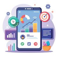 Mobile online data monitoring, analysis and management illustrations vector
