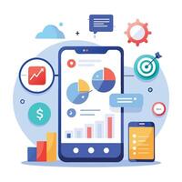 Mobile online data monitoring, analysis and management illustrations vector