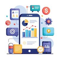 Mobile online data monitoring, analysis and management illustrations vector