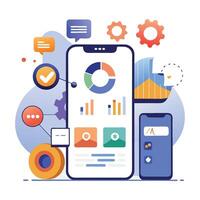 Mobile online data monitoring, analysis and management illustrations vector