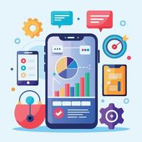 Mobile online data monitoring, analysis and management illustrations vector
