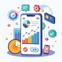 Mobile online data monitoring, analysis and management illustrations vector