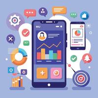Mobile online data monitoring, analysis and management illustrations vector