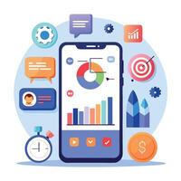 Mobile online data monitoring, analysis and management illustrations vector