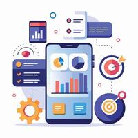 Mobile online data monitoring, analysis and management illustrations vector