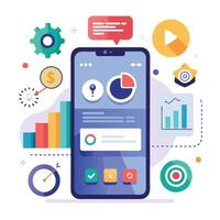 Mobile online data monitoring, analysis and management illustrations vector