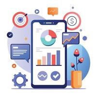 Mobile online data monitoring, analysis and management illustrations vector