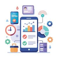 Mobile online data monitoring, analysis and management illustrations vector