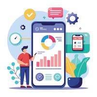 Mobile online data monitoring, analysis and management illustrations vector