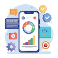 Mobile online data monitoring, analysis and management illustrations vector
