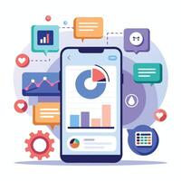 Mobile online data monitoring, analysis and management illustrations vector