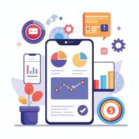 Mobile online data monitoring, analysis and management illustrations vector
