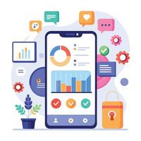 Mobile online data monitoring, analysis and management illustrations vector