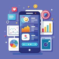 Mobile online data monitoring, analysis and management illustrations vector