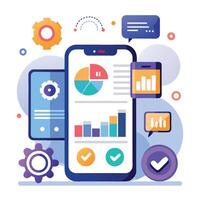 Mobile online data monitoring, analysis and management illustrations vector