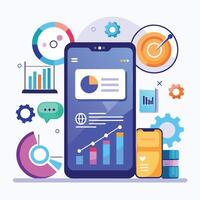 Mobile online data monitoring, analysis and management illustrations vector