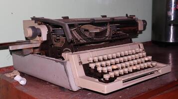 Closeup shot of types and mechanism of retro typewriter photo