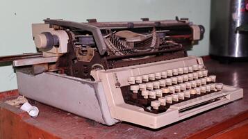 Closeup shot of types and mechanism of retro typewriter photo