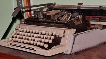 Closeup shot of types and mechanism of retro typewriter photo
