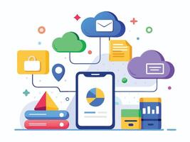 Digital Mobile Trends Analysis. smartphone displaying analytics data vector