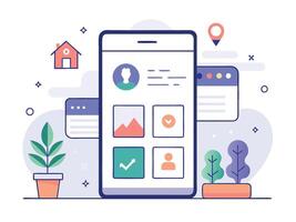 Illustration Mobile Wireframe Idea with Minimalist Design Showcasing Various UI Elements vector
