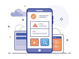 Illustration Mobile Wireframe Idea with Minimalist Design Showcasing Various UI Elements vector