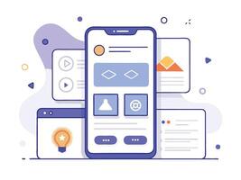 Illustration Mobile Wireframe Idea with Minimalist Design Showcasing Various UI Elements vector