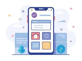 Illustration Mobile Wireframe Idea with Minimalist Design Showcasing Various UI Elements vector