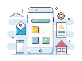 Illustration Mobile Wireframe Idea with Minimalist Design Showcasing Various UI Elements vector