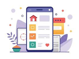 Illustration Mobile Wireframe Idea with Minimalist Design Showcasing Various UI Elements vector