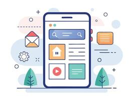 Illustration Mobile Wireframe Idea with Minimalist Design Showcasing Various UI Elements vector