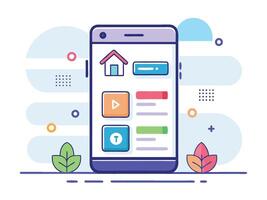 Illustration Mobile Wireframe Idea with Minimalist Design Showcasing Various UI Elements vector