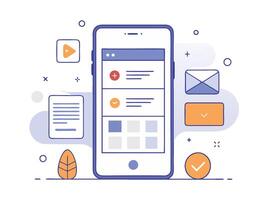Illustration Mobile Wireframe Idea with Minimalist Design Showcasing Various UI Elements vector