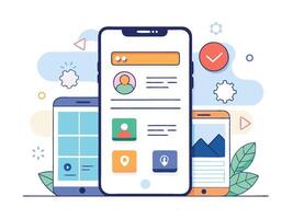 Illustration Mobile Wireframe Idea with Minimalist Design Showcasing Various UI Elements vector