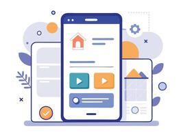 Illustration Mobile Wireframe Idea with Minimalist Design Showcasing Various UI Elements vector
