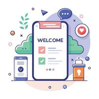 Illustration welcome message of Mobile wireframe idea with Showcasing various UI elements vector