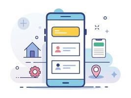 Illustration Mobile Wireframe Idea with Minimalist Design Showcasing Various UI Elements vector