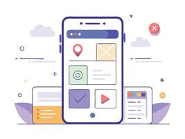 Illustration Mobile Wireframe Idea with Minimalist Design Showcasing Various UI Elements vector
