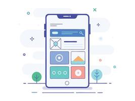 Illustration Mobile Wireframe Idea with Minimalist Design Showcasing Various UI Elements vector