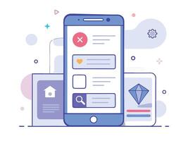 Illustration Mobile Wireframe Idea with Minimalist Design Showcasing Various UI Elements vector